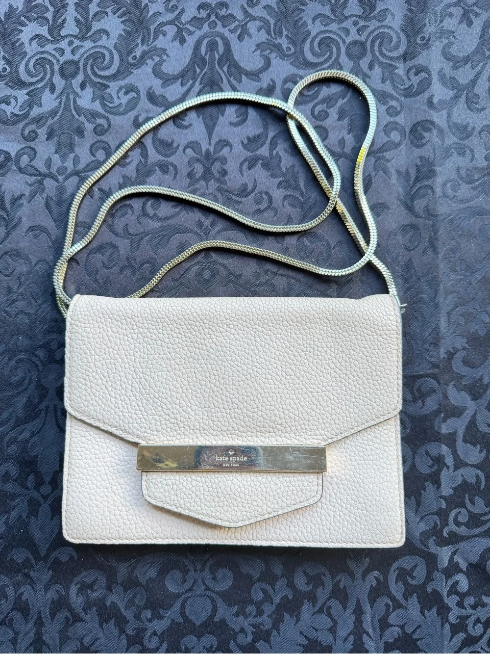 Kate Spade NY Pebbled Leather Crossbody Purse Blush Nude Gold Chain Bag